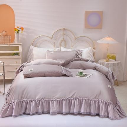 91家纺网 家纺一手货源 找家纺 艾米2025新款水洗真丝双层鱼尾边四件套-梦丽纱系列 香槟