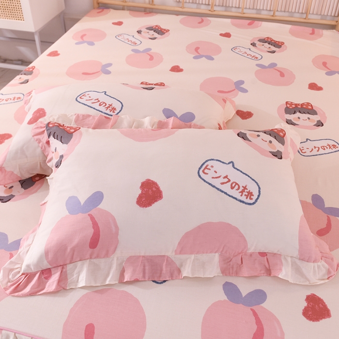 91家纺网 家纺一手货源 找家纺 美达 2025全棉蕾丝小花边单床裙 白桃女孩