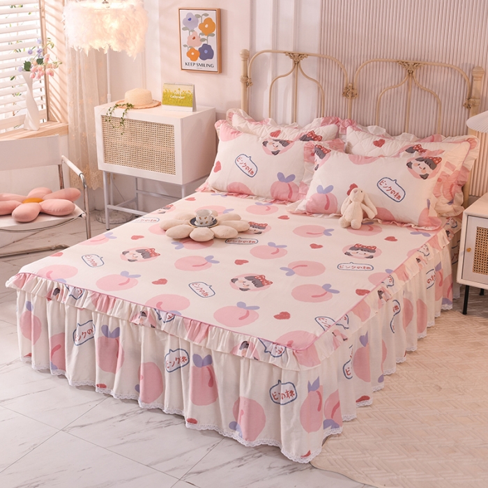 91家纺网 家纺一手货源 找家纺 美达 2025全棉蕾丝小花边单床裙 白桃女孩