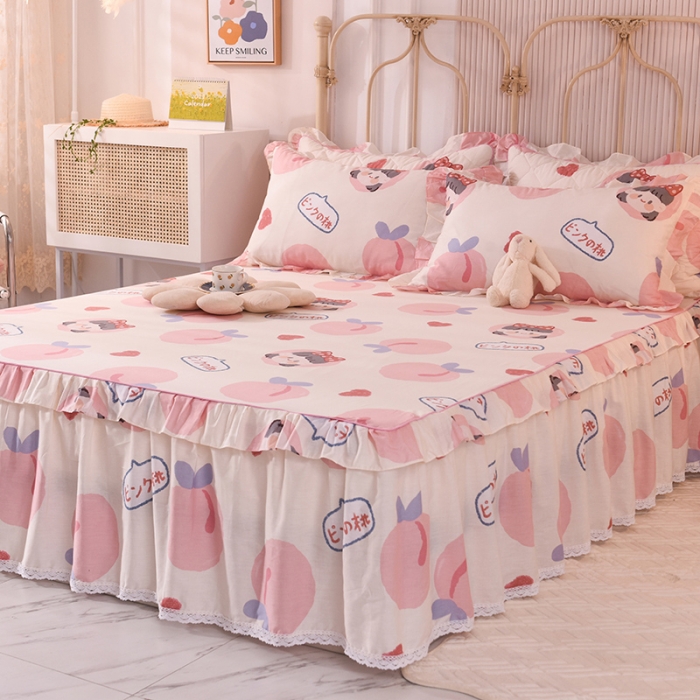 91家纺网 家纺一手货源 找家纺 美达 2025全棉蕾丝小花边单床裙 白桃女孩