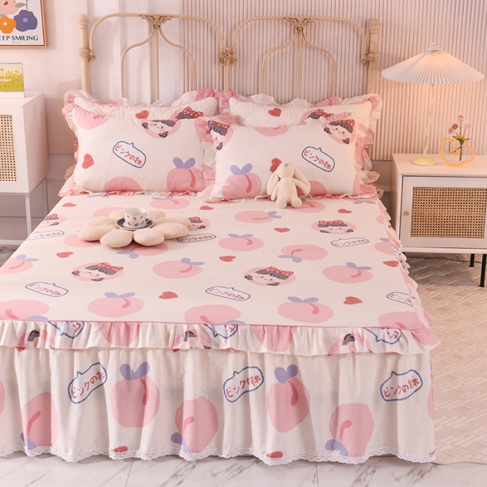 91家纺网 家纺一手货源 找家纺 美达 2025全棉蕾丝小花边单床裙 白桃女孩