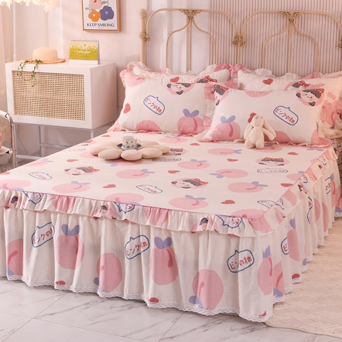 91家纺网 家纺一手货源 找家纺 美达 2025全棉蕾丝小花边单床裙 白桃女孩