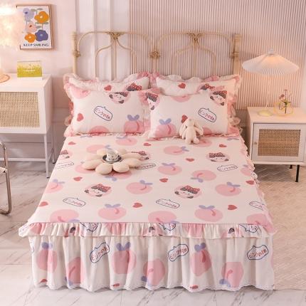 91家纺网 家纺一手货源 找家纺 美达 2025全棉蕾丝小花边单床裙 白桃女孩