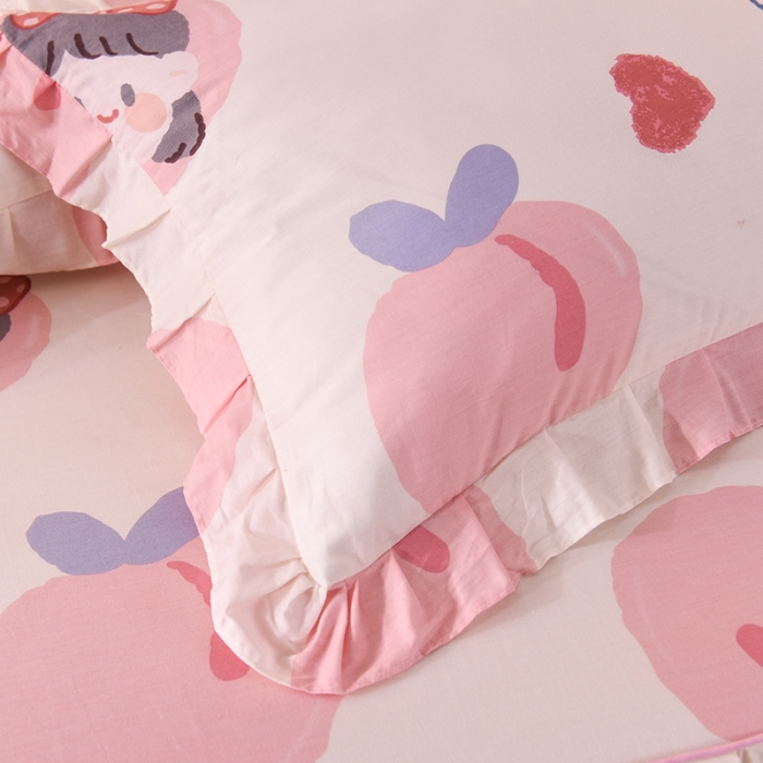 91家纺网 家纺一手货源 找家纺 美达 2025全棉蕾丝小花边单床裙 白桃女孩