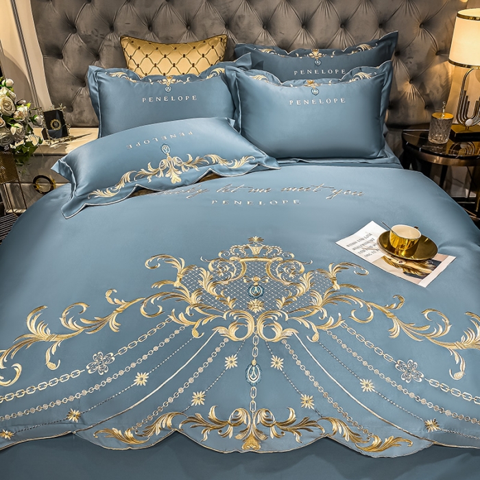 91家纺网 家纺一手货源 找家纺 欧乐蒂 2022新款A版60支水洗真丝B版纯棉四件套欧雅 欧雅-宾利蓝