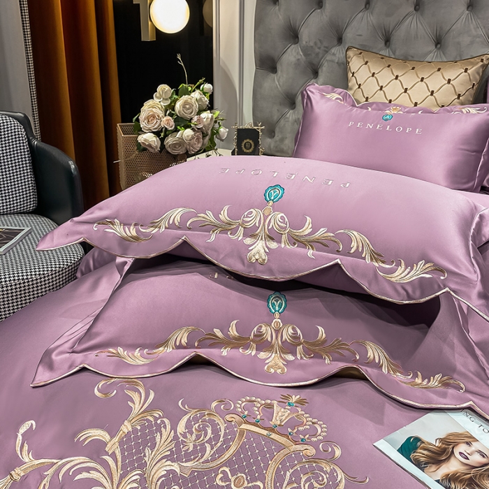 91家纺网 家纺一手货源 找家纺 欧乐蒂 2022新款A版60支水洗真丝B版纯棉四件套欧雅 欧雅-豆沙