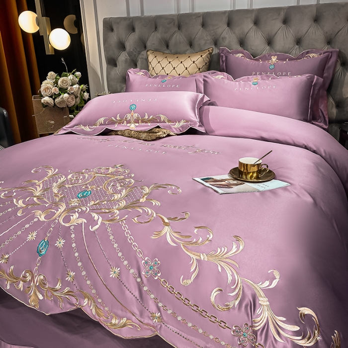 91家纺网 家纺一手货源 找家纺 欧乐蒂 2022新款A版60支水洗真丝B版纯棉四件套欧雅 欧雅-豆沙