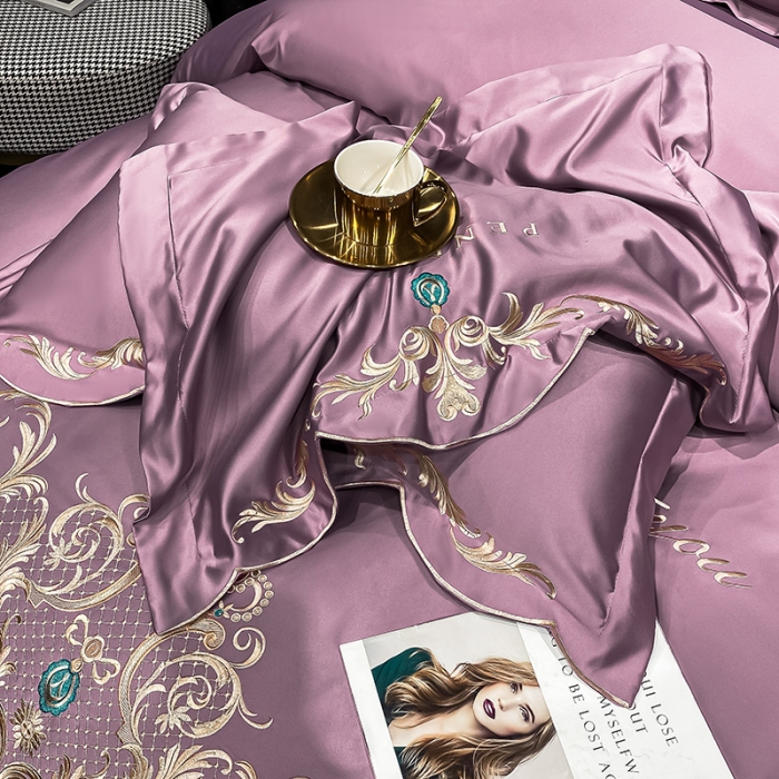 91家纺网 家纺一手货源 找家纺 欧乐蒂 2022新款A版60支水洗真丝B版纯棉四件套欧雅 欧雅-豆沙