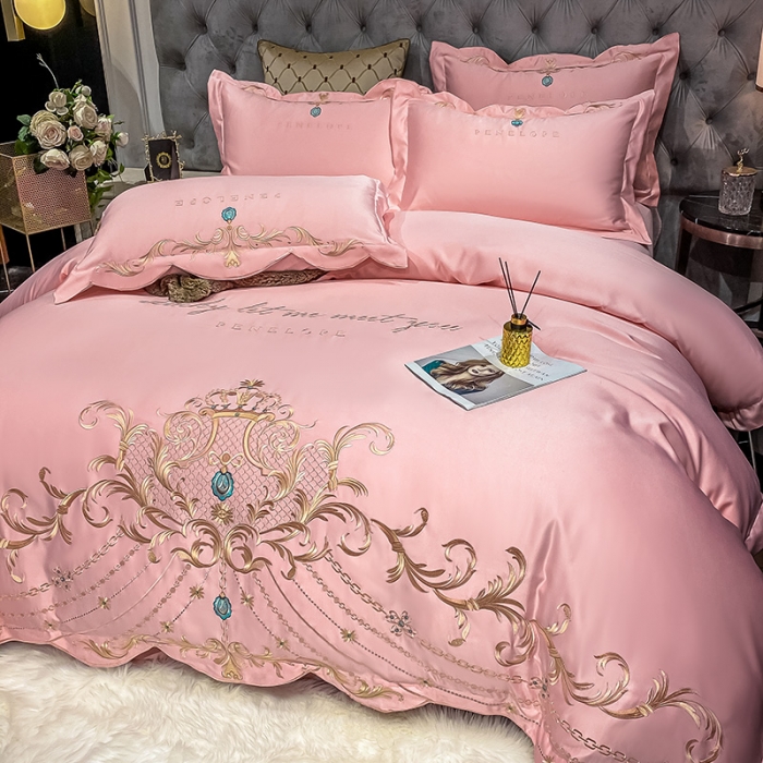 91家纺网 家纺一手货源 找家纺 欧乐蒂 2022新款A版60支水洗真丝B版纯棉四件套欧雅 欧雅-粉色