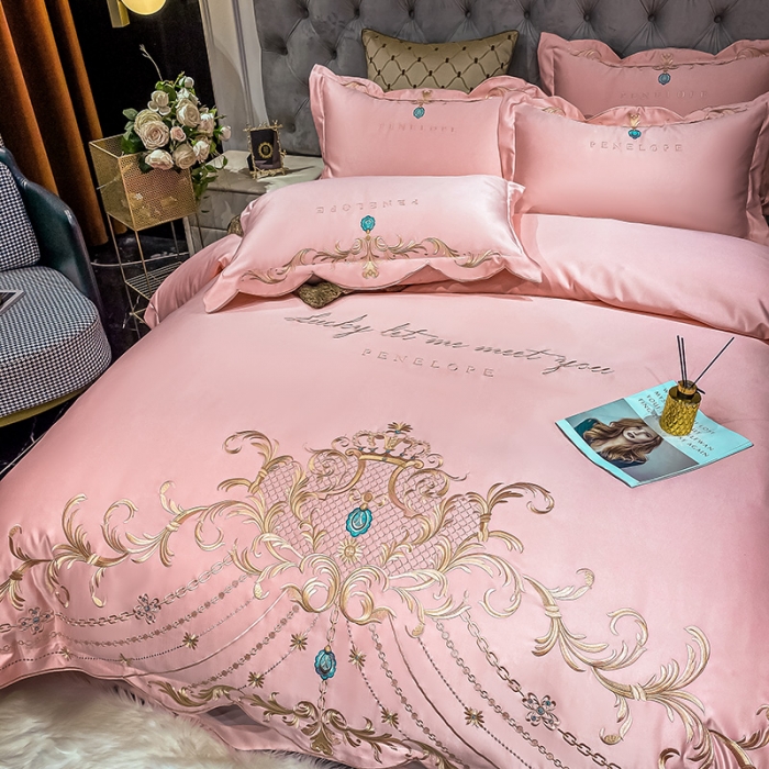 91家纺网 家纺一手货源 找家纺 欧乐蒂 2022新款A版60支水洗真丝B版纯棉四件套欧雅 欧雅-粉色