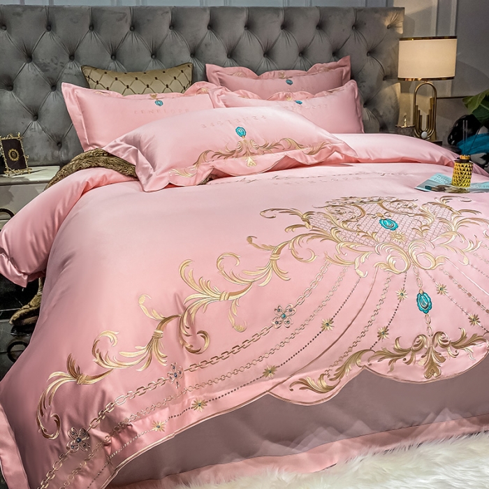 91家纺网 家纺一手货源 找家纺 欧乐蒂 2022新款A版60支水洗真丝B版纯棉四件套欧雅 欧雅-粉色