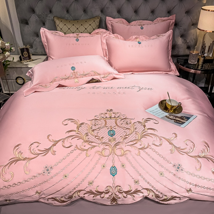 91家纺网 家纺一手货源 找家纺 欧乐蒂 2022新款A版60支水洗真丝B版纯棉四件套欧雅 欧雅-粉色