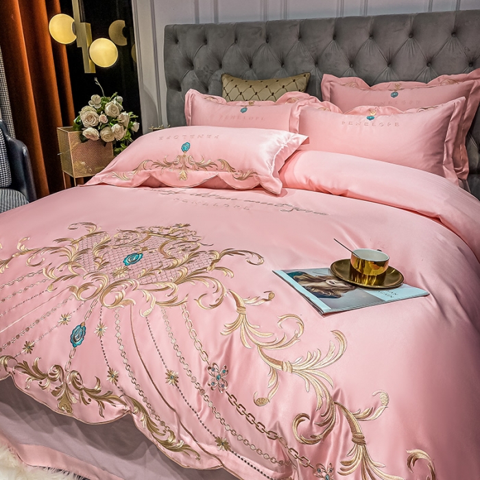 91家纺网 家纺一手货源 找家纺 欧乐蒂 2022新款A版60支水洗真丝B版纯棉四件套欧雅 欧雅-粉色