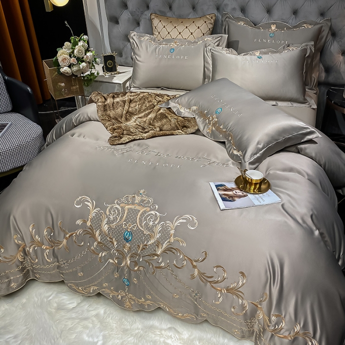 91家纺网 家纺一手货源 找家纺 欧乐蒂 2022新款A版60支水洗真丝B版纯棉四件套欧雅 欧雅-高级灰