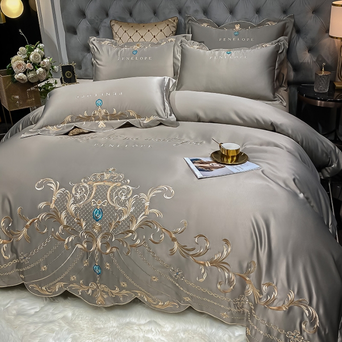 91家纺网 家纺一手货源 找家纺 欧乐蒂 2022新款A版60支水洗真丝B版纯棉四件套欧雅 欧雅-高级灰