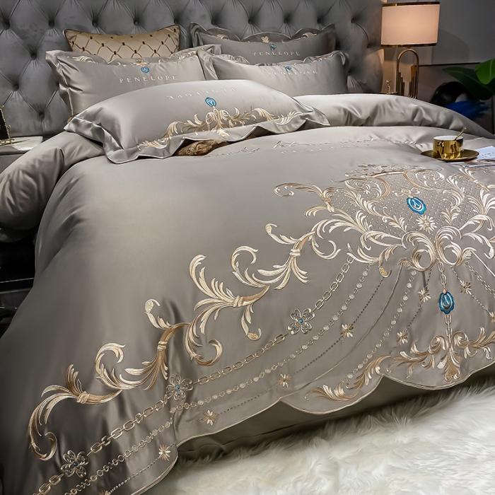 91家纺网 家纺一手货源 找家纺 欧乐蒂 2022新款A版60支水洗真丝B版纯棉四件套欧雅 欧雅-高级灰