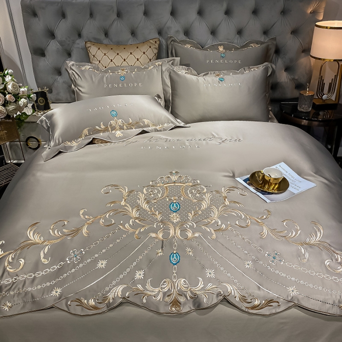 91家纺网 家纺一手货源 找家纺 欧乐蒂 2022新款A版60支水洗真丝B版纯棉四件套欧雅 欧雅-高级灰