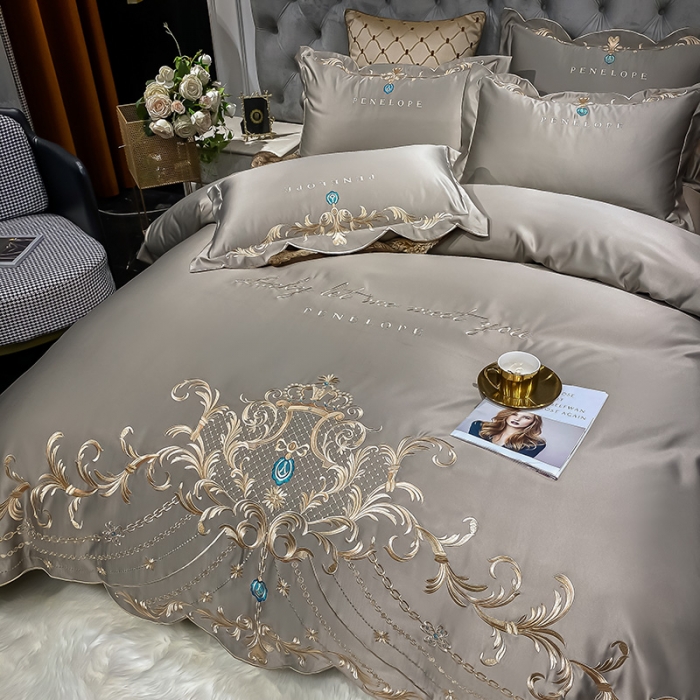 91家纺网 家纺一手货源 找家纺 欧乐蒂 2022新款A版60支水洗真丝B版纯棉四件套欧雅 欧雅-高级灰