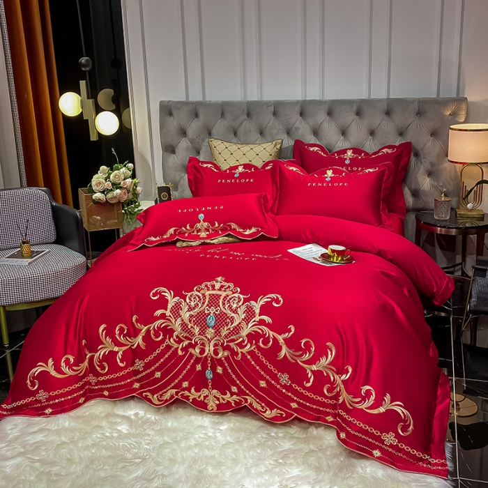 91家纺网 家纺一手货源 找家纺 欧乐蒂 2022新款A版60支水洗真丝B版纯棉四件套欧雅 欧雅-酒红