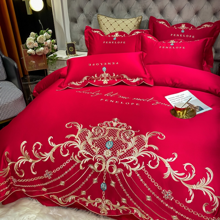 91家纺网 家纺一手货源 找家纺 欧乐蒂 2022新款A版60支水洗真丝B版纯棉四件套欧雅 欧雅-酒红