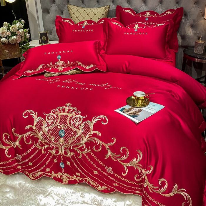 91家纺网 家纺一手货源 找家纺 欧乐蒂 2022新款A版60支水洗真丝B版纯棉四件套欧雅 欧雅-酒红