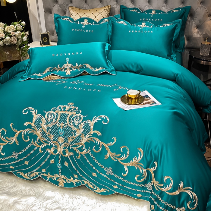 91家纺网 家纺一手货源 找家纺 欧乐蒂 2022新款A版60支水洗真丝B版纯棉四件套欧雅 欧雅-墨绿