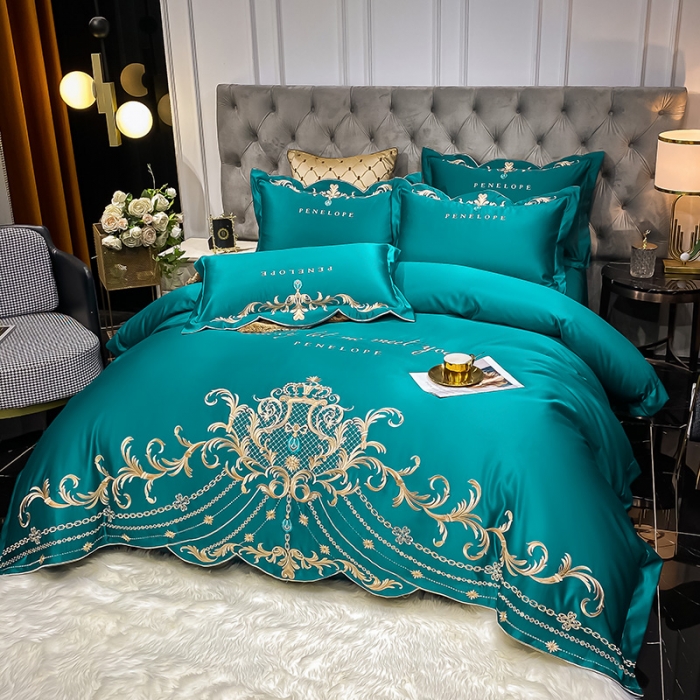 91家纺网 家纺一手货源 找家纺 欧乐蒂 2022新款A版60支水洗真丝B版纯棉四件套欧雅 欧雅-墨绿