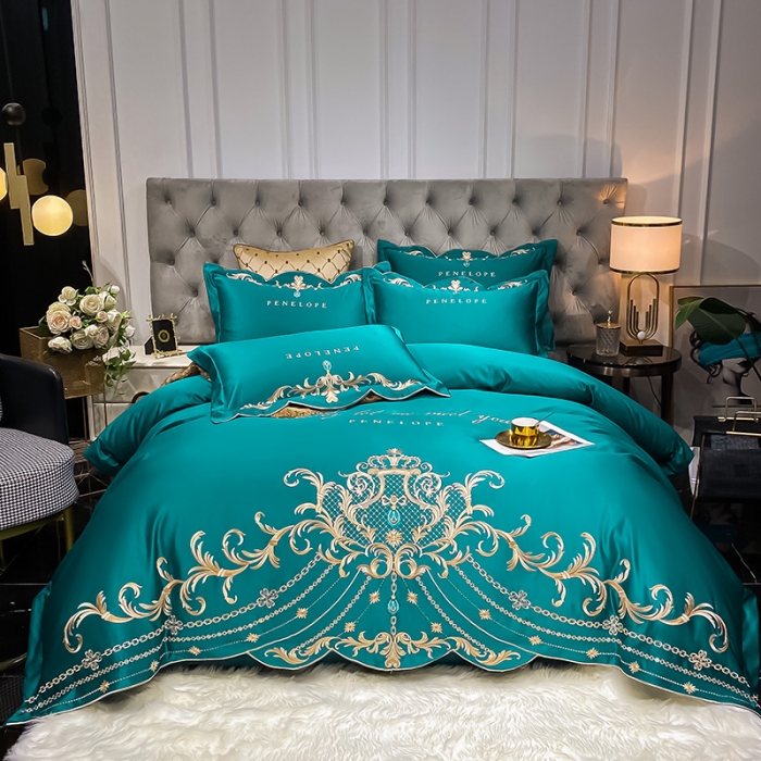 91家纺网 家纺一手货源 找家纺 欧乐蒂 2022新款A版60支水洗真丝B版纯棉四件套欧雅 欧雅-墨绿