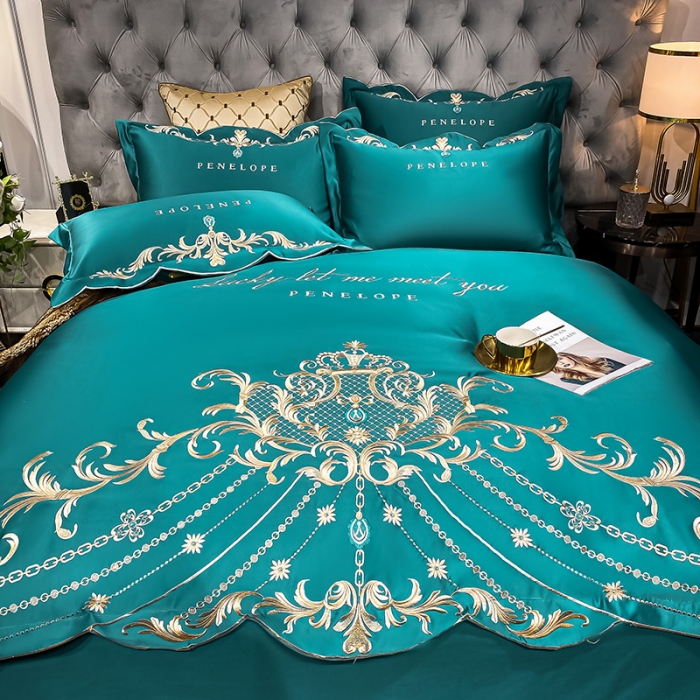 91家纺网 家纺一手货源 找家纺 欧乐蒂 2022新款A版60支水洗真丝B版纯棉四件套欧雅 欧雅-墨绿