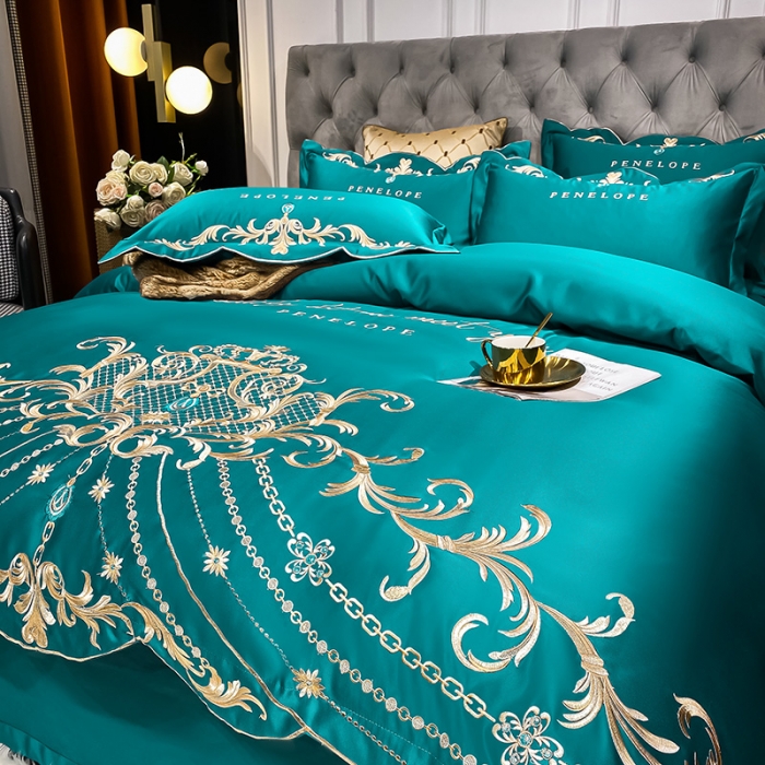 91家纺网 家纺一手货源 找家纺 欧乐蒂 2022新款A版60支水洗真丝B版纯棉四件套欧雅 欧雅-墨绿