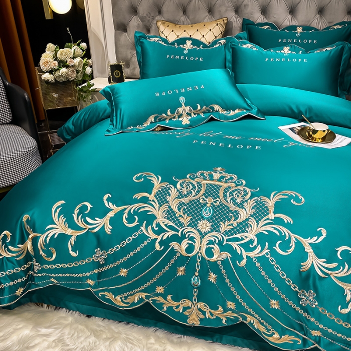 91家纺网 家纺一手货源 找家纺 欧乐蒂 2022新款A版60支水洗真丝B版纯棉四件套欧雅 欧雅-墨绿