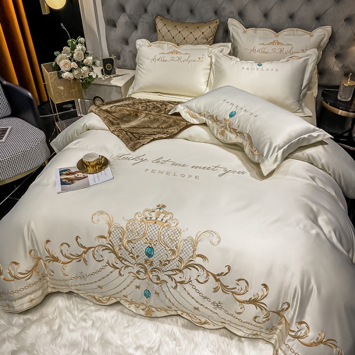 91家纺网 家纺一手货源 找家纺 欧乐蒂 2022新款A版60支水洗真丝B版纯棉四件套欧雅 欧雅-奶白