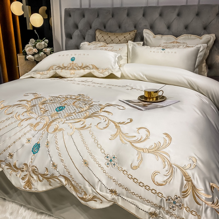 91家纺网 家纺一手货源 找家纺 欧乐蒂 2022新款A版60支水洗真丝B版纯棉四件套欧雅 欧雅-奶白