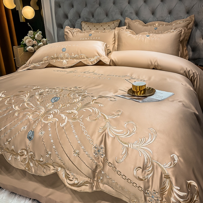 91家纺网 家纺一手货源 找家纺 欧乐蒂 2022新款A版60支水洗真丝B版纯棉四件套欧雅 欧雅-香槟