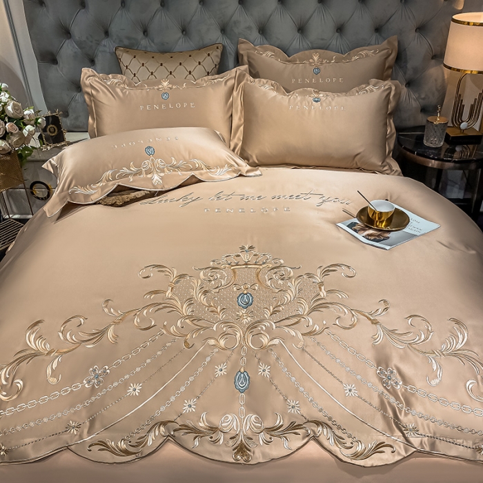 91家纺网 家纺一手货源 找家纺 欧乐蒂 2022新款A版60支水洗真丝B版纯棉四件套欧雅 欧雅-香槟