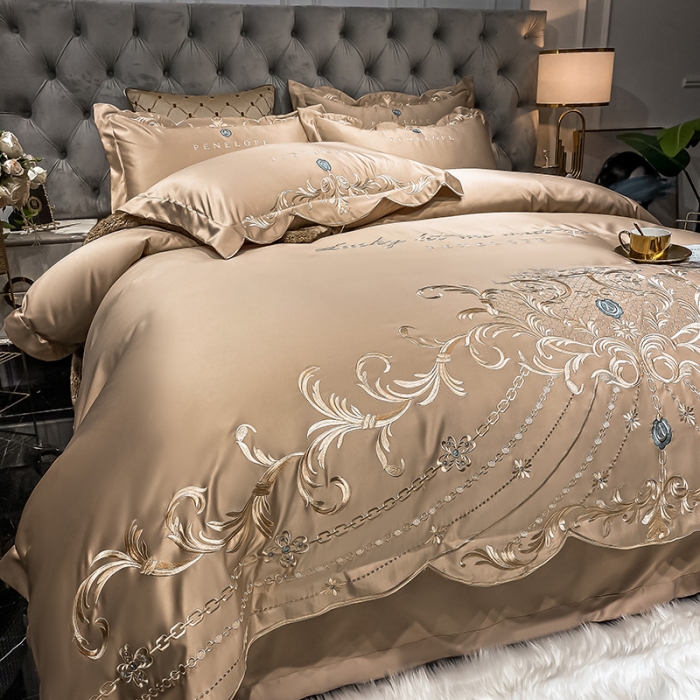 91家纺网 家纺一手货源 找家纺 欧乐蒂 2022新款A版60支水洗真丝B版纯棉四件套欧雅 欧雅-香槟