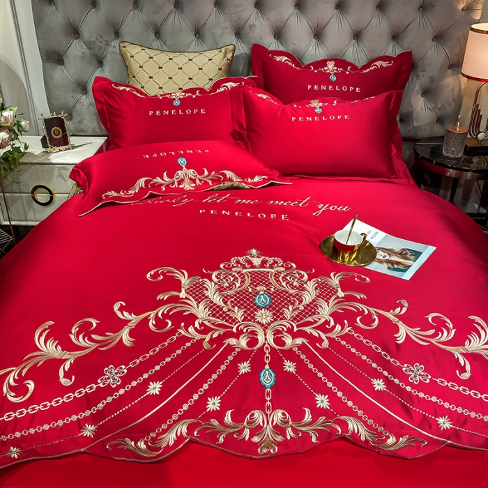 91家纺网 家纺一手货源 找家纺 欧乐蒂 2022新款A版60支水洗真丝B版纯棉四件套欧雅 欧雅-酒红