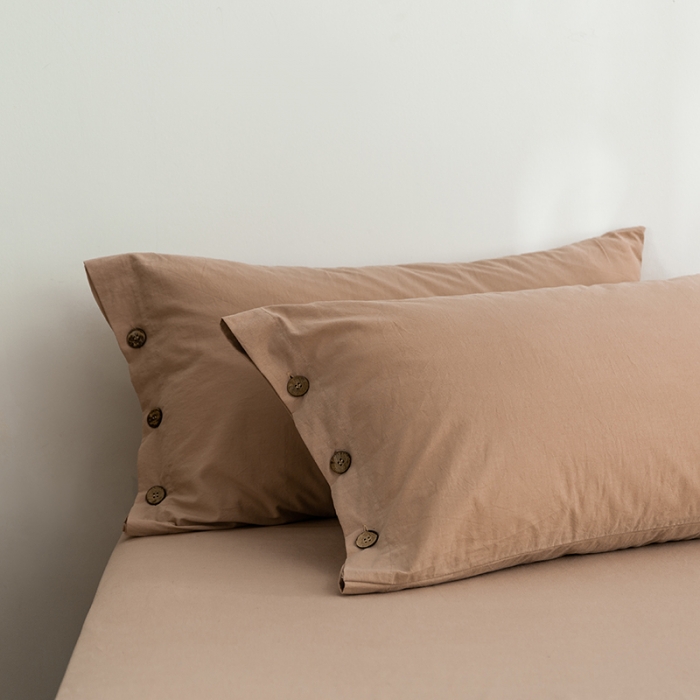 91家纺网 家纺一手货源 找家纺 简宜家居 2022新款纯色水洗棉纽扣款四件套 慕晴-咖