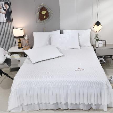 （总）新月家纺  2022新款冰豆豆蕾丝床裙款凉感席凉席三件套