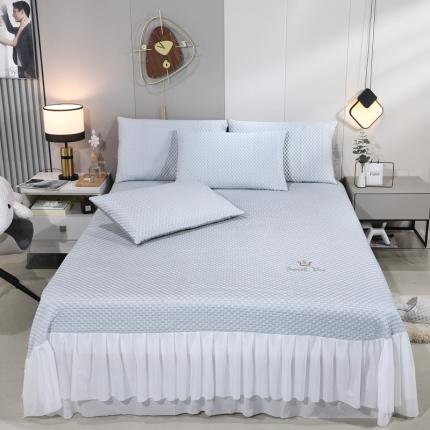 91家纺网 家纺一手货源 找家纺 （总）新月家纺  2022新款冰豆豆蕾丝床裙款凉感席凉席三件套