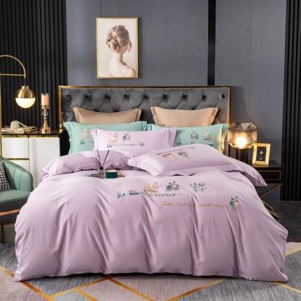 91家纺网 家纺一手货源 找家纺 （总）昊翔 2024新款澳棉全棉色织水洗棉轻奢风刺绣款四件套