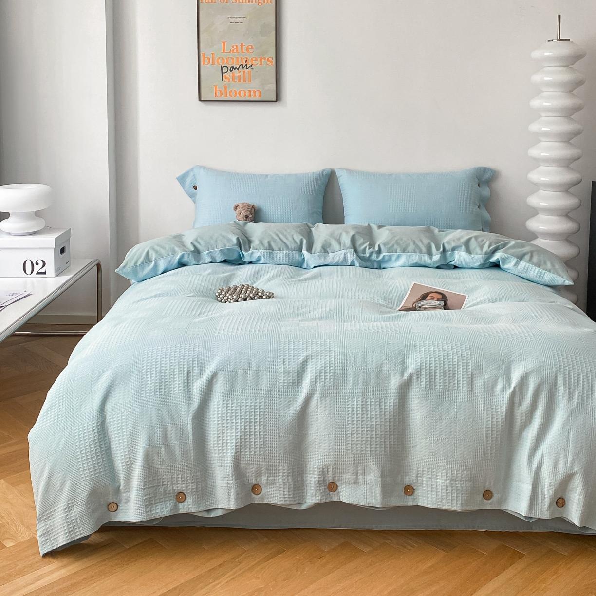 91家纺网 家纺一手货源 找家纺 曼之夏2022新款A类全棉水洗棉沃夫格四件套 沃夫格-婴儿蓝