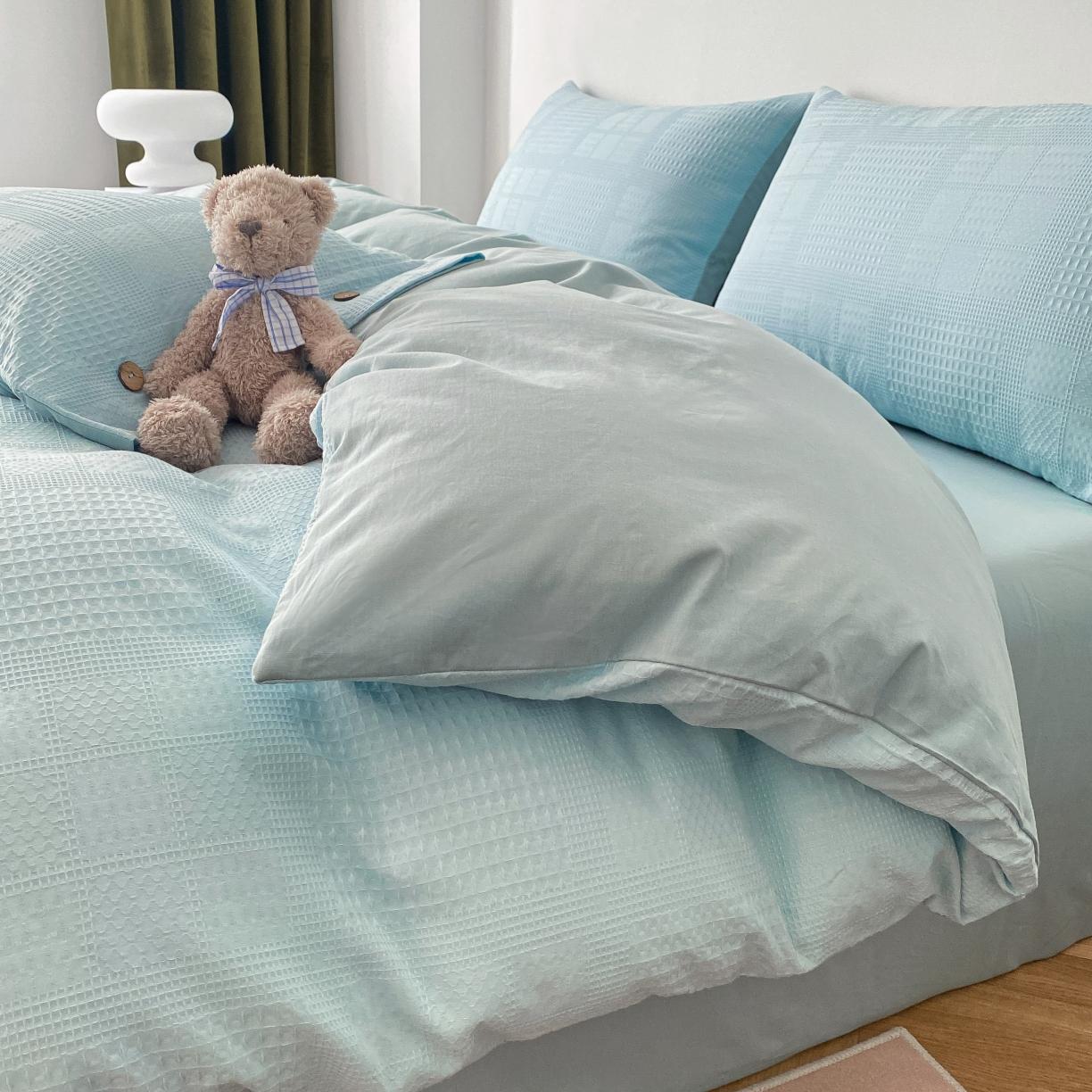 91家纺网 家纺一手货源 找家纺 曼之夏2022新款A类全棉水洗棉沃夫格四件套 沃夫格-婴儿蓝