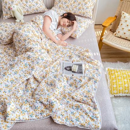 吾秀家居  2022新款A类全棉有氧双层纱夏被 蝶束花-黄