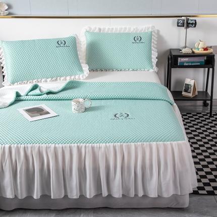91家纺网 家纺一手货源 找家纺 佳居缘 2022新款冰豆豆冷感床裙款凉席三件套 清雅绿