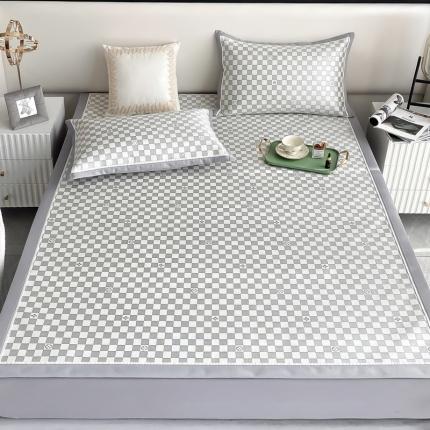 91家纺网 家纺一手货源 找家纺 懒猫家纺 2022新款600D全工艺提花冰丝席 小棋盘