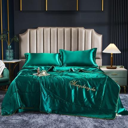 91家纺网 家纺一手货源 找家纺 梦尚舒2025年新款水洗天丝夏被四件套真丝冰丝夏凉被 翡翠绿