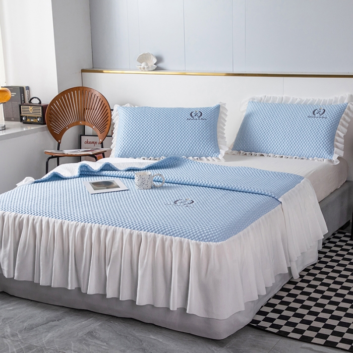 91家纺网 家纺一手货源 找家纺 （总）佳居缘 2022新款冰豆豆冷感床裙款凉席三件套