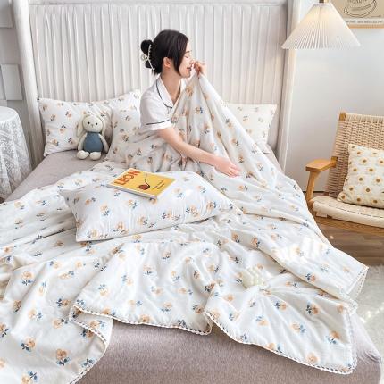 吾秀家居  2022新款A类全棉有氧双层纱夏被 木棉花