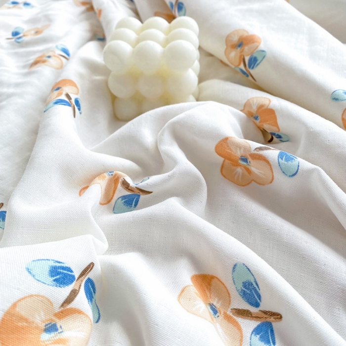 91家纺网 家纺一手货源 找家纺 吾秀家居  2022新款A类全棉有氧双层纱夏被 木棉花